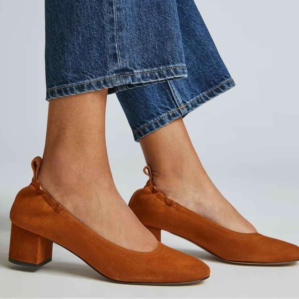 EVERLANE The Day Heel Brown Almond Suede Shoes Slip On Italian Leather Size 9.5